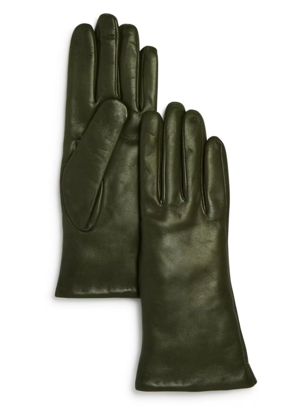NWT Bloomingdale's Cashmere-Lined Leather Gloves Olive Green, Size7.5, $98Retail
